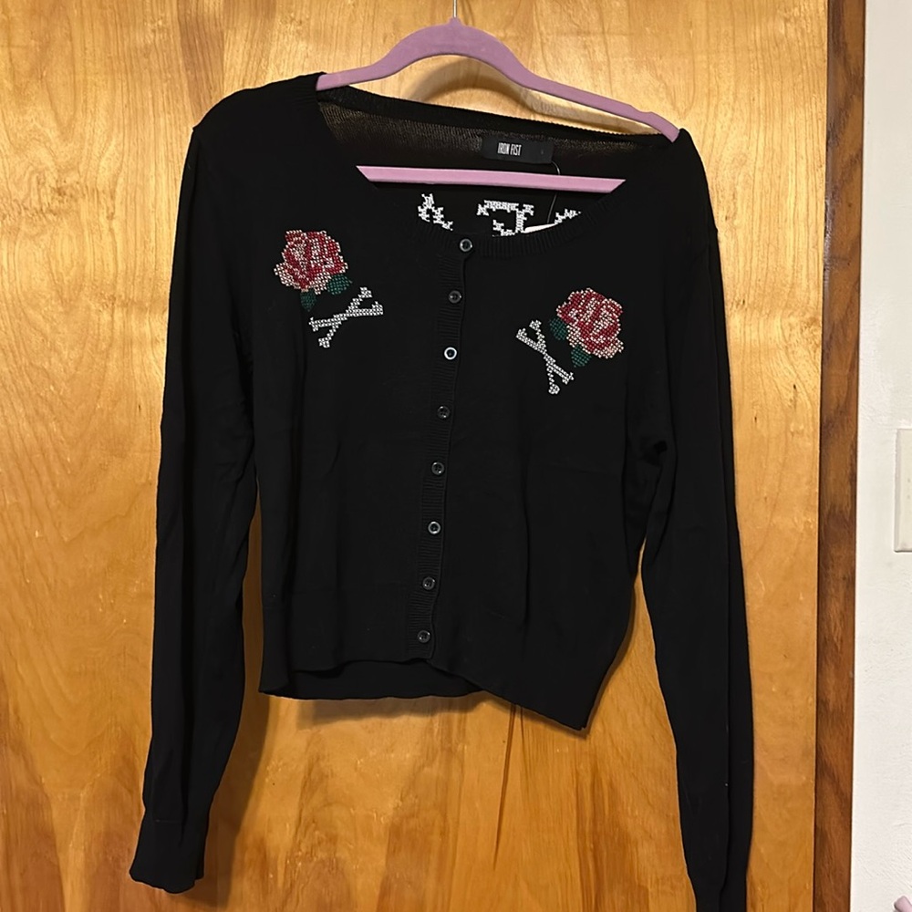Women’s Torrid x Iron Fist, Snarky Cross Stitch, Cropped Cardigan, Size 1x NWT